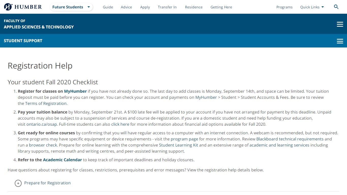 Registration Help - Humber College