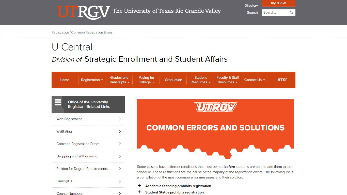Common Registration Errors | UTRGV